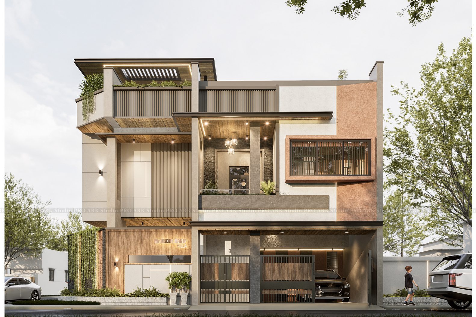 Railar Nagar residence exterior with timber screens and planters